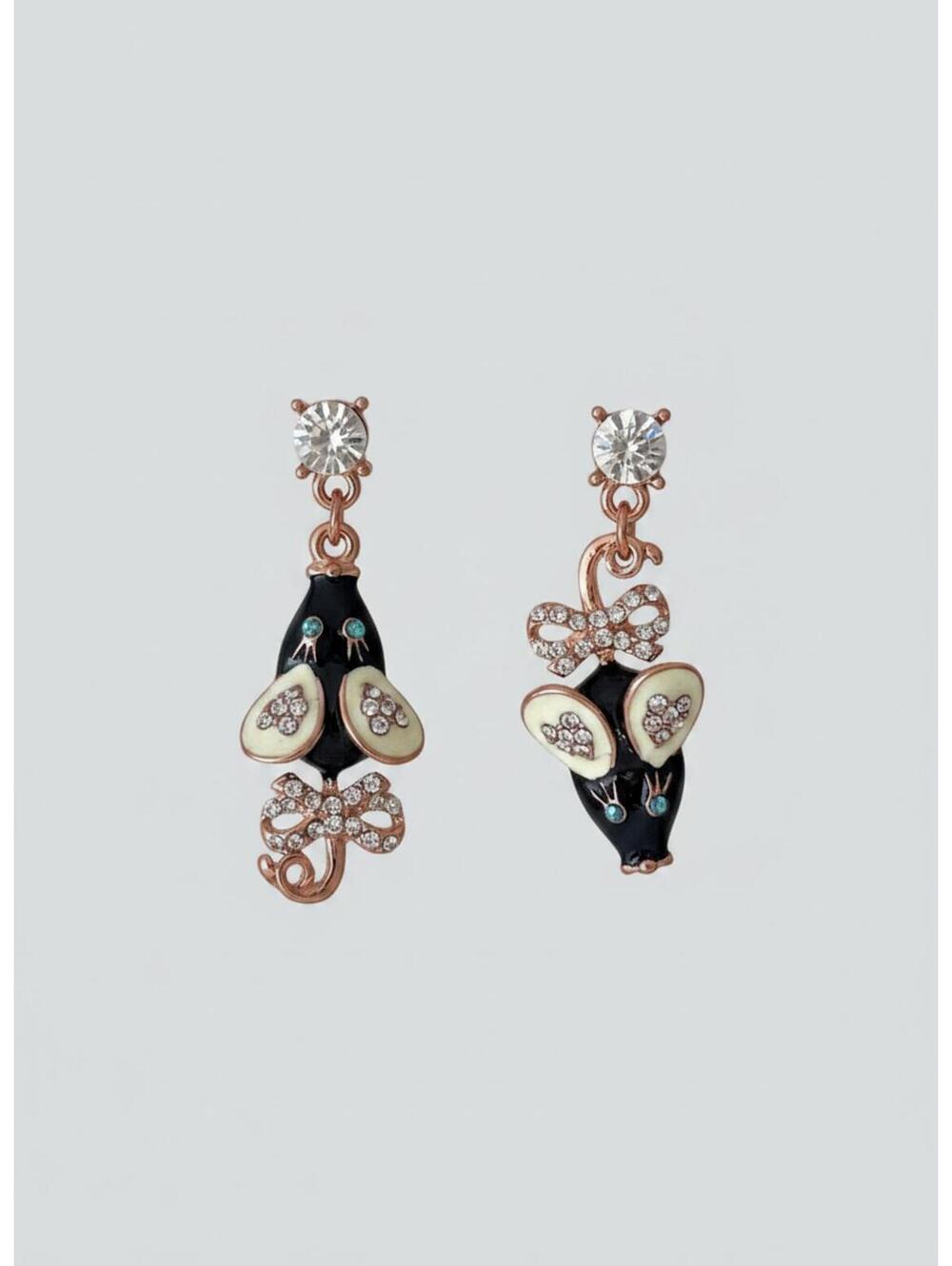 Betsey Johnson Mouse Earrings with Crystals and Enamel